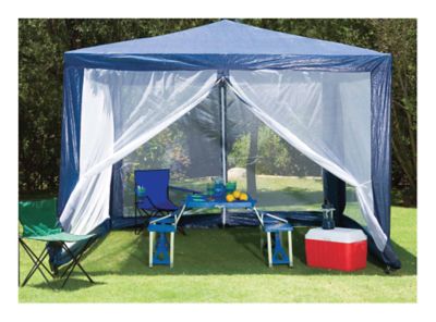 Mosquitero-gazebo 3 x 3 m metal rafia azul blanco Outzen - Easy.cl